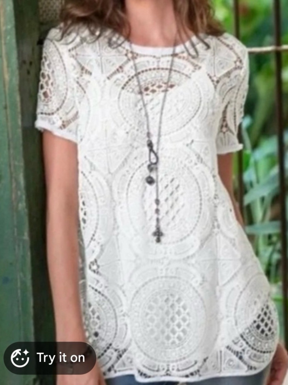 Sundance White Crochet Short Sleeve Tunic